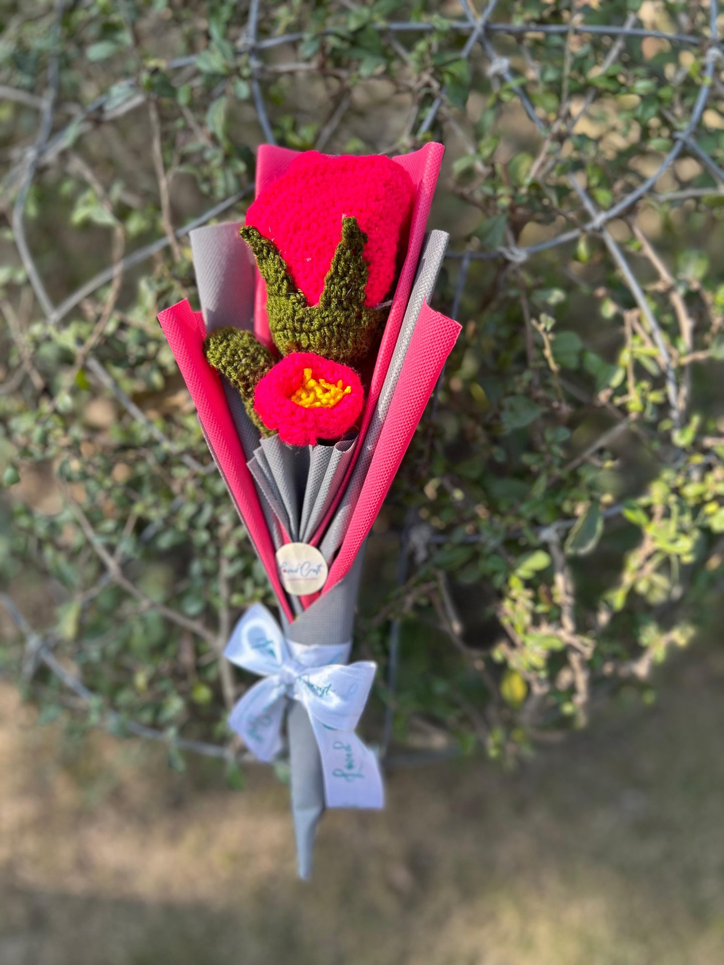 Pink Rose Crochet Flower Bouquet