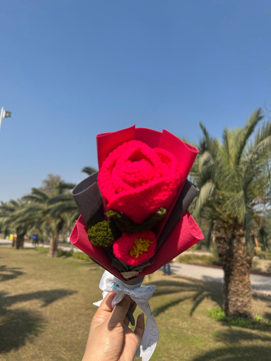 Pink Rose Crochet Flower Bouquet