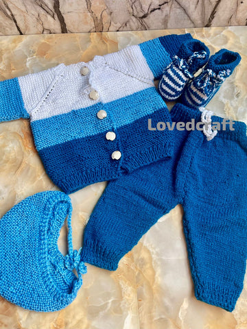 Handmade Crochet Baby Sweater Set – Crochet Cardigan, Pants, Bonnet & Booties | Newborn Baby Outfit by Loved Craft