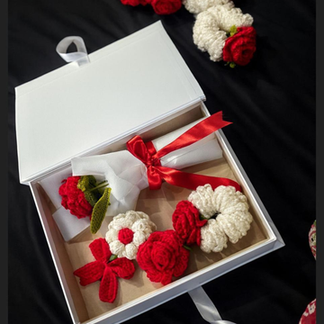 Loved Craft Gift Box with rose bouquet ,hair clip, keychain and gajra