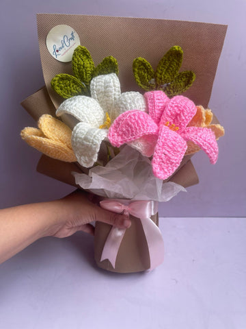 Loved Craft Pink Lily Crochet Bouquet
