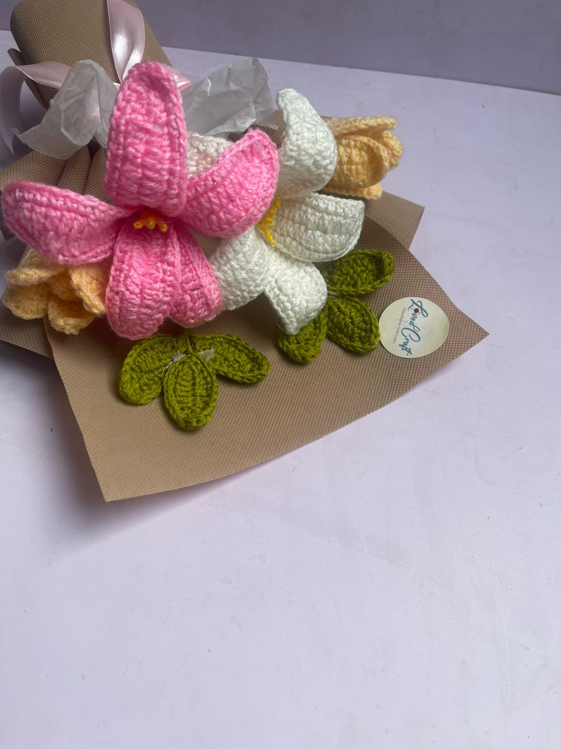 Loved Craft Pink Lily Crochet Bouquet