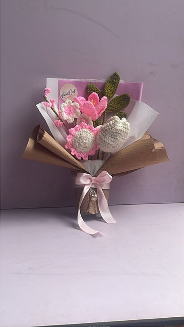 Loved Craft Pink Sunflower Crochet Bouquet