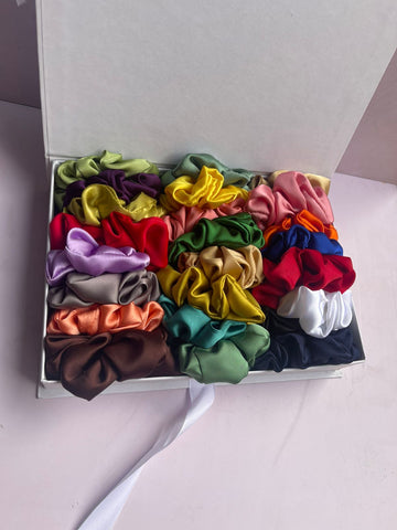 Premium Silk Scrunchie Set – 24 Colors with Gift Box