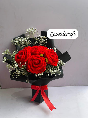 🌹 10 Crochet Roses with Baby’s Breath