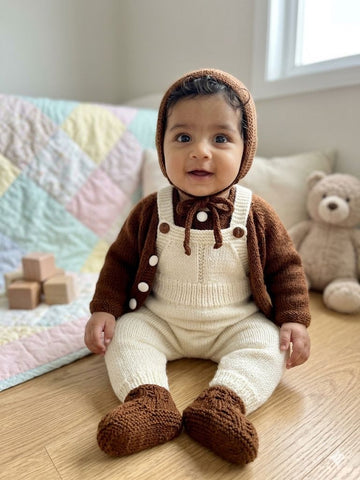Handmade Crochet Baby Sweater Set – Baby Cardigan, Romper, Mittens & Booties | Newborn Crochet Outfit by Loved Craft