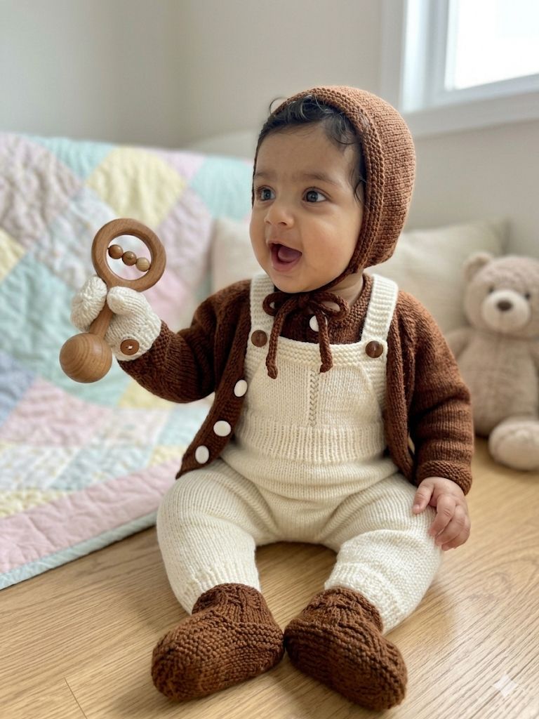 Handmade Crochet Baby Sweater Set – Baby Cardigan, Romper, Mittens & Booties | Newborn Crochet Outfit by Loved Craft