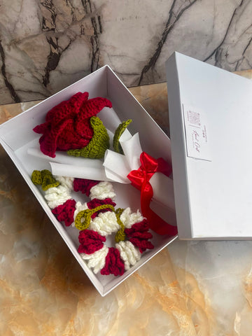 Handmade Crochet Rose & 2 Gajray Premium Gift Box | Forever Flower Gift | Loved Craft