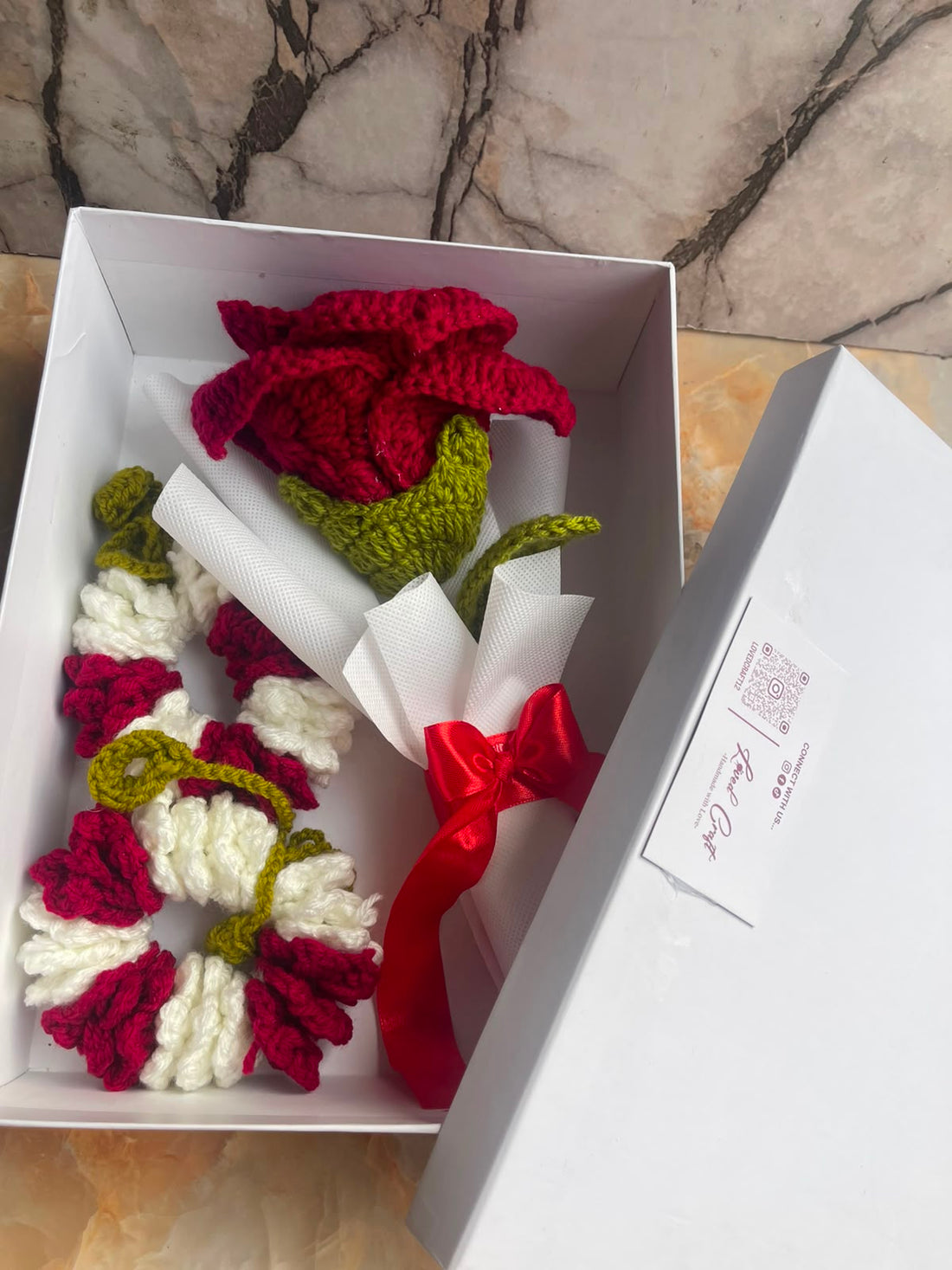 Handmade Crochet Rose & 2 Gajray Premium Gift Box | Forever Flower Gift | Loved Craft