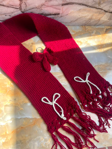 Handmade Crochet Muffler for Women & Girls – Soft Winter Scarf with Bow Design | Knitted Crochet Neck Scarf by Loved Craft