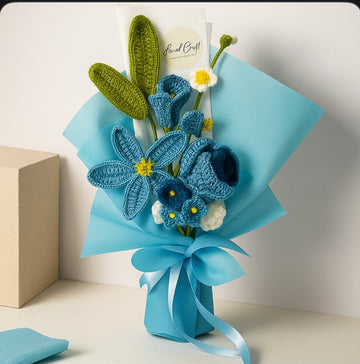 Handmade Crochet Sky Blue Flower Bouquet – Luxury Crochet Floral Gift | Loved Craft