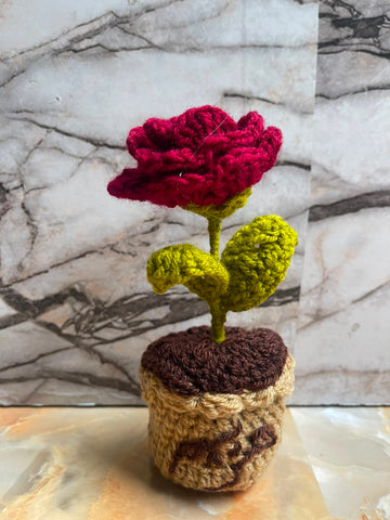 Handmade Crochet Rose Pot – Forever Rose Flower Home Décor & Gift | Loved Craft