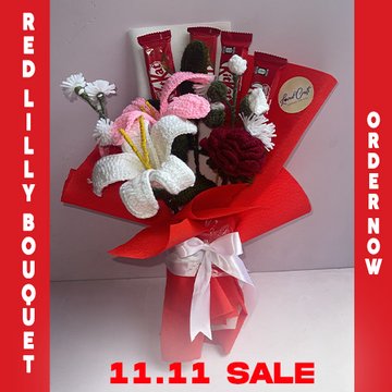 🌸 Loved Craft Lily & KitKat Bouquet – Pink & White Lily with Maroon Rose